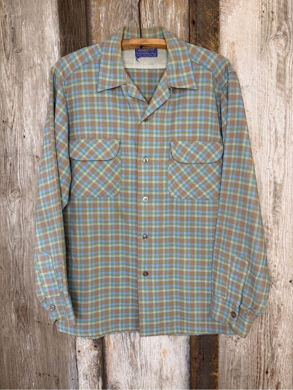 Vintage 1962 Pendleton Plaid Wool Loop Collar Board Shirt Mens Sz Medium